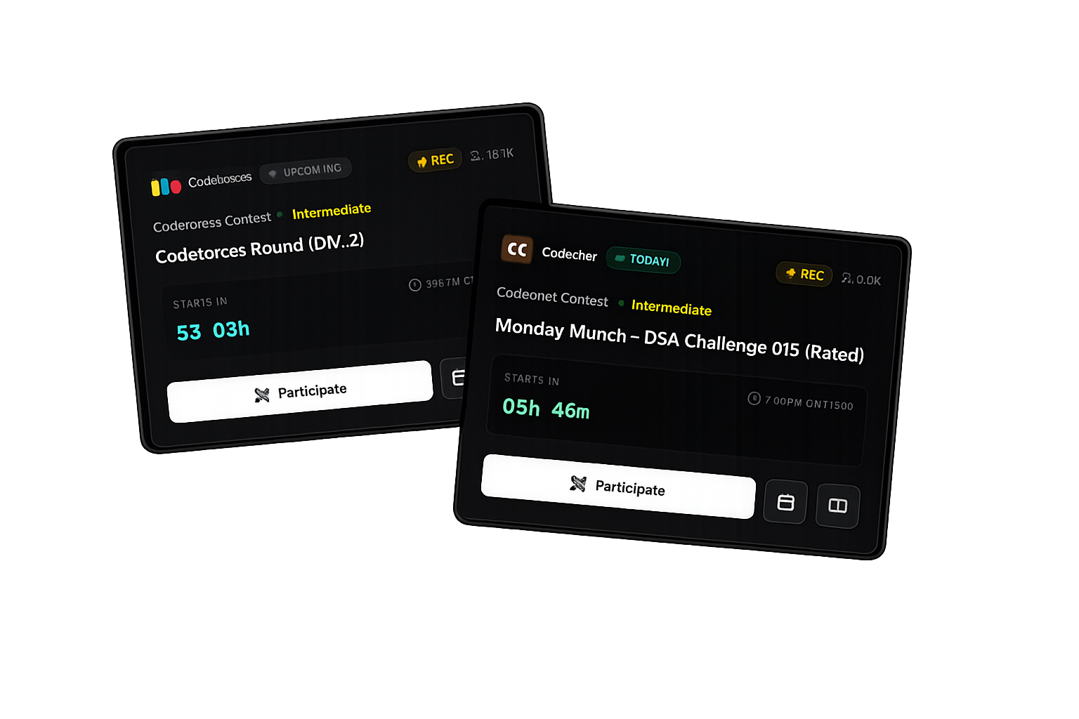 Live Codeforces & CodeChef Contest Cards